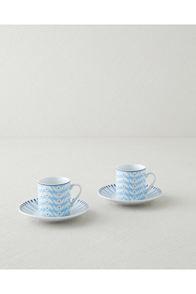 English Home Cleo Porcelain 4 Piece Coffee Cup Set for 2 People 80 ml Blue