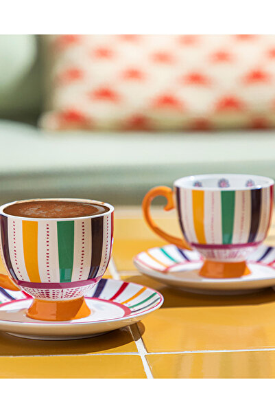 English Home Exotic Strip New Bone China2’li Kahve Fincan Takımı 100 Ml Renkli