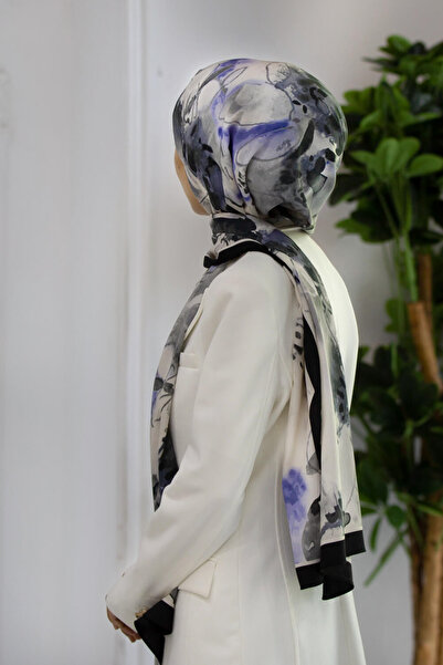 Vissona Luxury Medina Silk - Ακουαρέλα, Μοτίβο φύλλων, Γκρι Χρώμα Indigo, 75x...