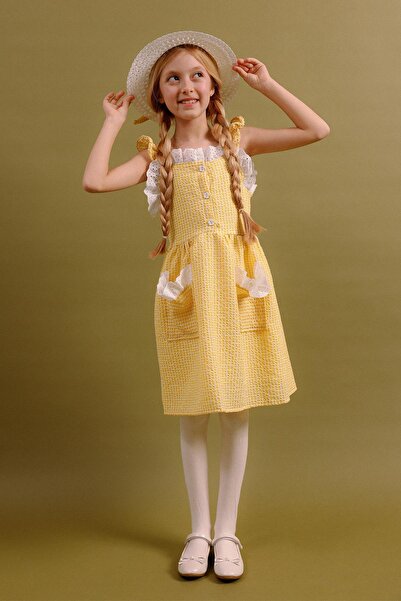 Perendi Kız Çocuk Pitikare Desenli Şapkalı Elbise Pamuk Penye Astarlı