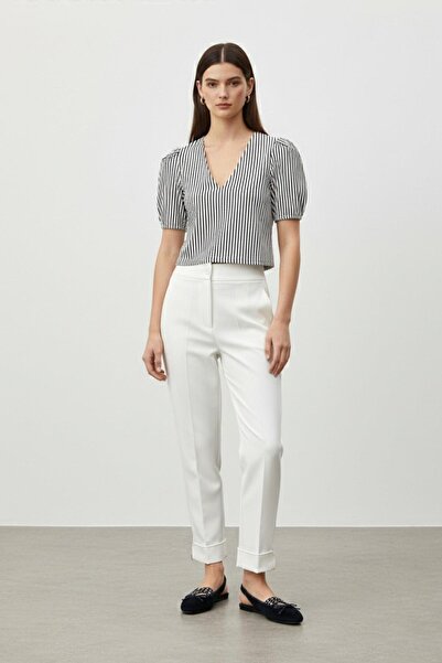 Puane Women's Classic Trousers with Zipper Detail on the Leg – 18294Pnt - Ecru