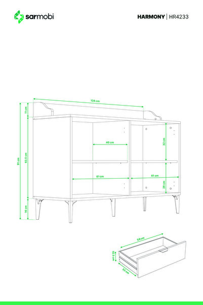 SARMOBİ Harmony Maxi 2 Çekmeceli 3 Kapaklı Kahve Köşesi 128x91x44 cm Beyaz - ...