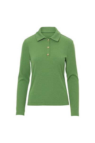 kı.we Yakalı Düğmeli Uzun Kol Bluz