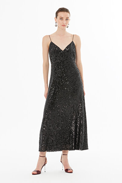 GİZİA İnce Askılı V Yaka Saten Elbise