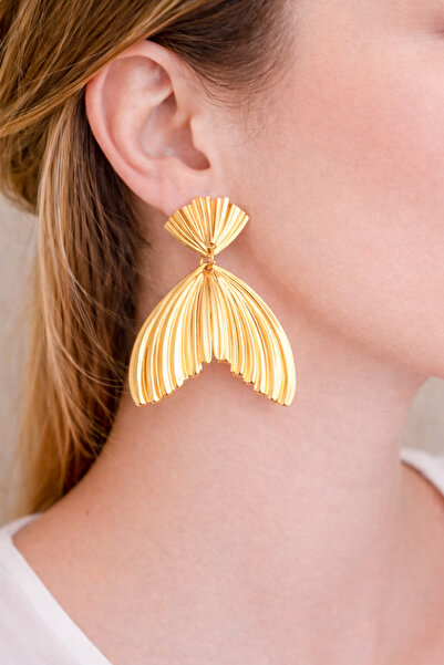 Modex Gold Color Serrated Dangle Oval Earrings (Size: 4 cm)