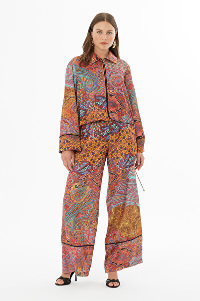 GİZİA Gömlek Yakalı Yanlardan Ayarlanabilir Bağcıklı Desenli Ceket