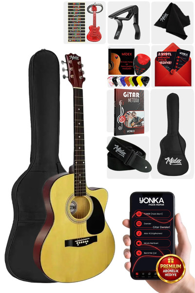 Midex RG-540NT Kesik Kasa 40 İnç Akustik Gitar Seti 4/4 Yetişkin
