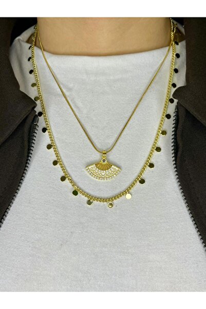 D&Z ACCESSORİES Set of 2 Gold Necklaces |   Sequin Detailed Row Chain Necklac...