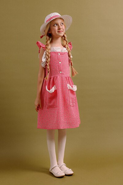 Perendi Kız Çocuk Pitikare Desenli Şapkalı Elbise Pamuk Penye Astarlı