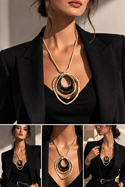 COCOSH TAKI Gold Renk Modern Tasarım Büyük Halka yeşil renk charmlı çoklu Kad...