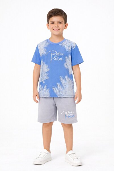 Cansın Mini طقم بلو بارادايس شورت ولادي مكتوب 2 قطعة 20646