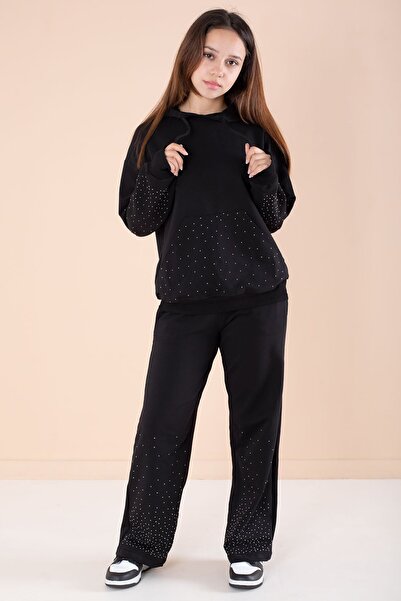 Cansın Mini Siyah Kız Çocuk Taş Detaylı 2li Takım 21183