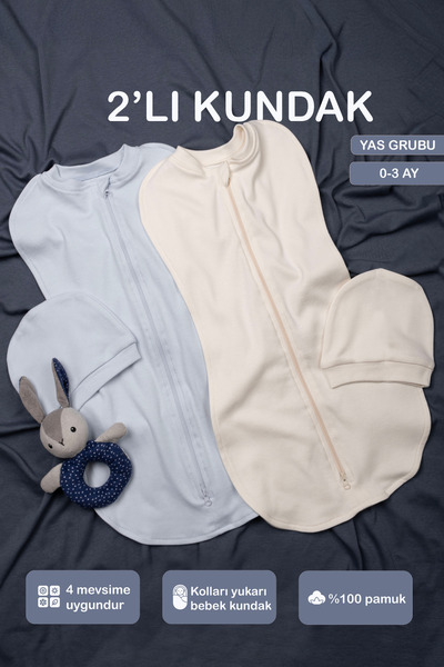 Vauva Bebek İçin %100 Pamuklu Çif Taraflı Fermuarlı Kundak Yumuşak Penye Kuma...