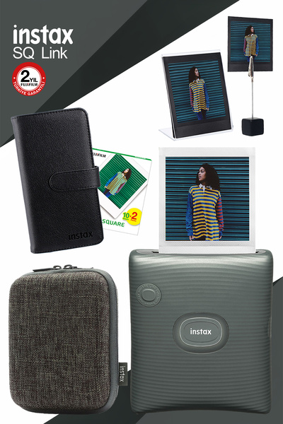 Fujifilm Instax SQ Link Yeşil Yazıcı 20li Square Film Kılıf Albüm Pleksi Çerç...