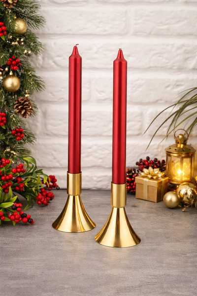 gülis PURE 2'li Şamdan Seti Küçük Gold Simli Renk Dekoratif Metal Simli Pasla...