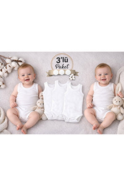 PİNUPTEX 3'lü %100 Pamuk Kolsuz Bebek Çıtçıtlı Body / Zıbın