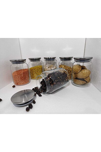 ÖZ HOME 6 عبوات زجاجية للتخزين/التنظيم مع أغطية معدنية مفرغة الهواء سعة 900 مل