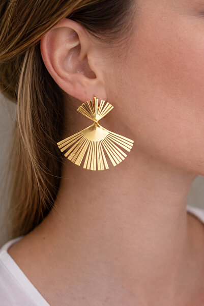 Modex Gold Yellow Curled Fan Earrings (Size: 4cm)