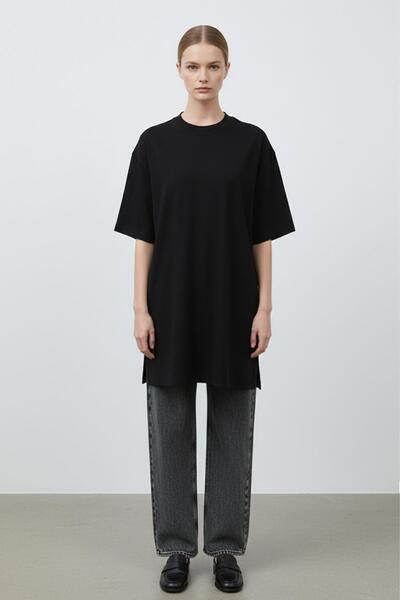 Puane تيشيرت نسائي طويل فضفاض - 40009TSH - أسود