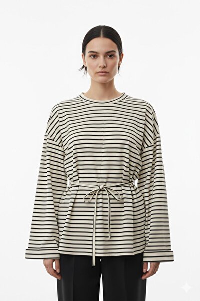 Soul Women's Long Sleeve Striped Waist-Tied Comfortable Cut Tunic-32484Tun - ...