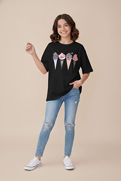 Cansın Mini Tricou supradimensionat cu mânecă scurtă pentru fete cu imprimeu ...