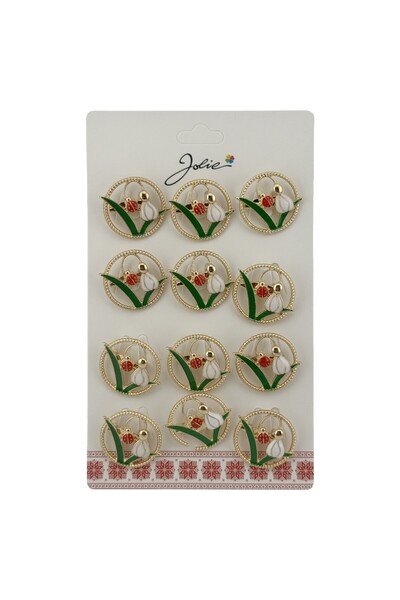 Flippy Set 12 Brose Martisor Primavara Ghiocel cu Buburuza in Cerc