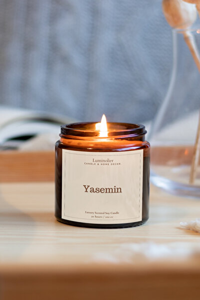 Luminolier Yasemin Kokulu Mum - %100 Doğal Soya Mumu Amber Kavanoz Aromaterap...