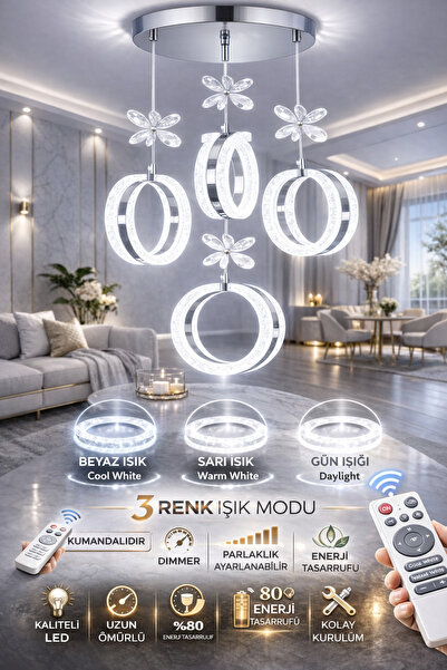 Marsel Lighting ALYA 4lü Krom 3 Renk Led Isıklı Salon Mutfak Oturma Odasi Ant...