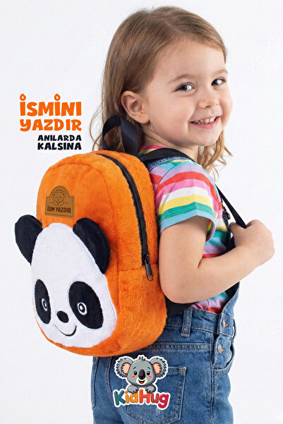 KidHug Nakışlı Panda Desenli Yumuşak Peluş Sırt Çantası ( İSİM YAZDIR ) Anaokulu – Kreş Çantası 0–8 Yaş