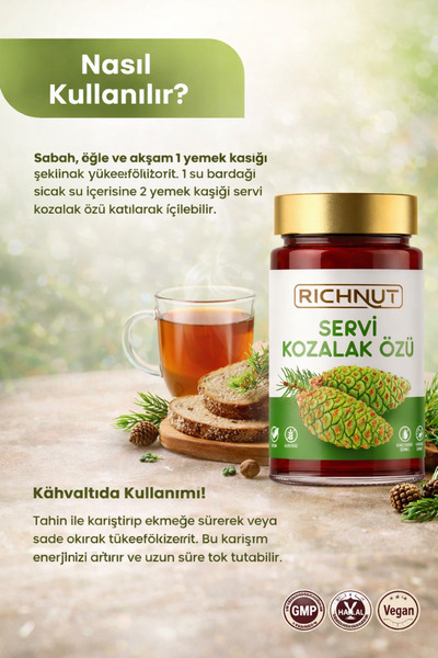 RİCHNUT Servi Kozalak Özü (Katkı, Koruyucu, Renklendirici İÇERMEZ)