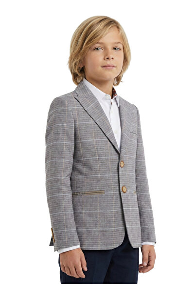 Micio Jachetă sport pentru băieți, gri în carouri, cu guler lat, cu jumătate ...