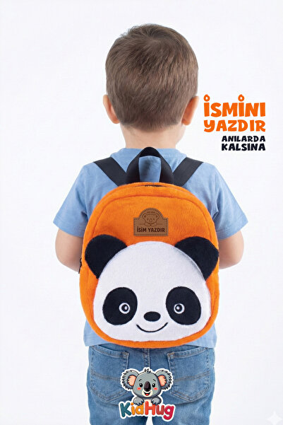 KidHug Nakışlı Panda Desenli Yumuşak Peluş Sırt Çantası ( İSİM YAZDIR ) Anaok...