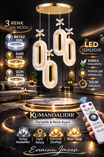 Marsel Lighting SERRA Model 4'lü Gold 3 Renk Modu Ledli Modern Salon Mutfak O...