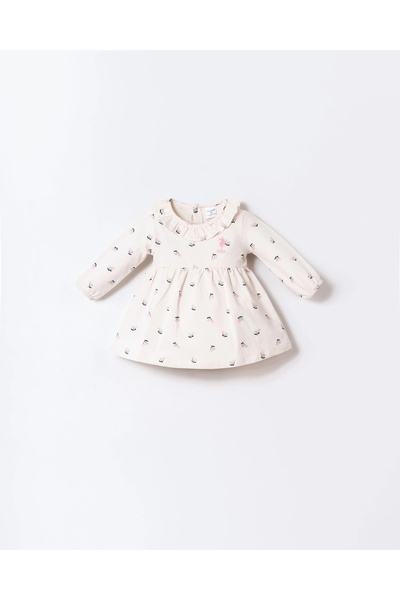 U.S. Polo Assn. USB2748-B Lisanslı Kız Bebek İki İplik Örme Elbise Ekru