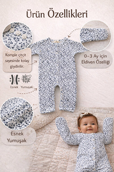 Baby Boroosh Patiksiz Esnek Bebek Tulumu - Çiçekli Desen