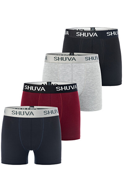 SHUVA 4'lü Paket Erkek Boxer Pamuklu Likralı Esnek Rahat Kesim - Karışık Set