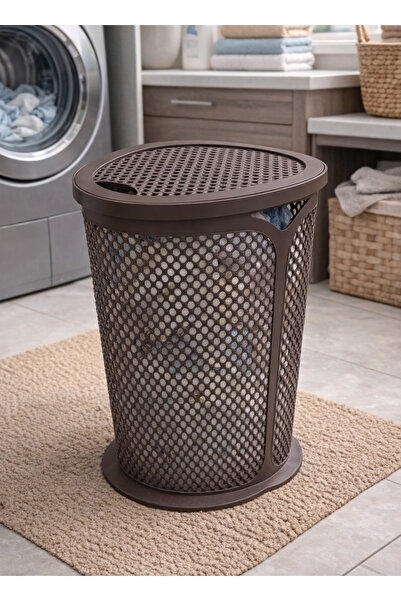 ALQANNAS Oval Laundry Basket with Lid | Brown