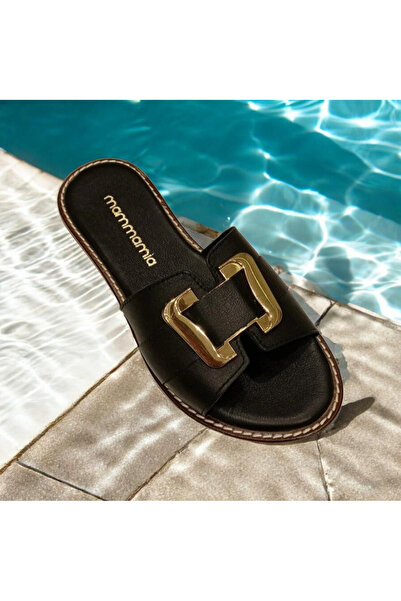 Mammamia Hakiki Deri Orta Tokalı Kadın Terlik