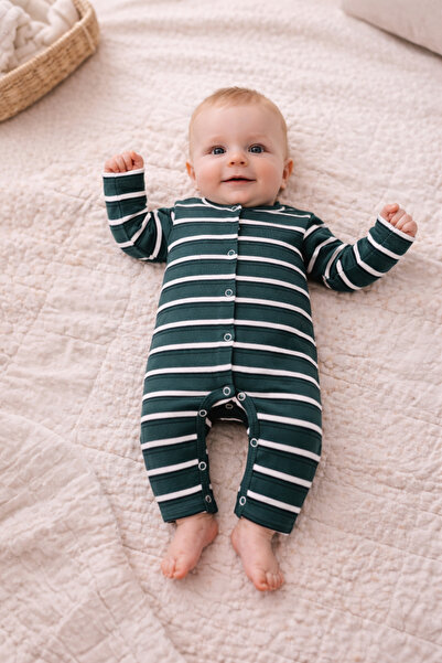 Baby Boroosh Flexible Baby Romper Without Booties - Green Striped