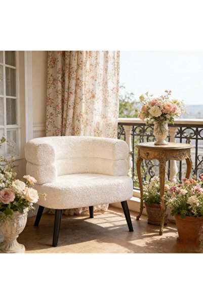 Evatilyoo Round Upholstered Barrel Arm Chair, Lamb Velvet Lazy Sofa, Cushion ...