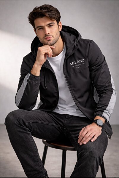 NOFLEN Milano Printed Scuba Hooded Black Gray Tracksuit Set