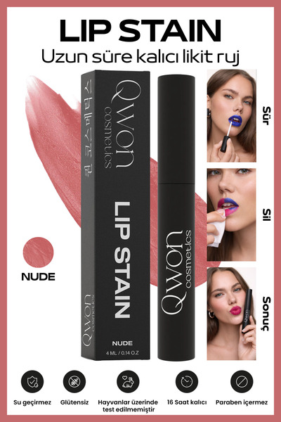 QWON Soyulabilir Ruj Nude Lip Stain Gün Boyu Kalıcı Bulaşmayan Dudak Dövmesi