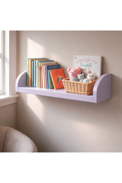 WoodArtDesign 1 adet Pastel Lila Çocuk Odası Duvar Rafı – Oyuncak ve Kitap Ra...