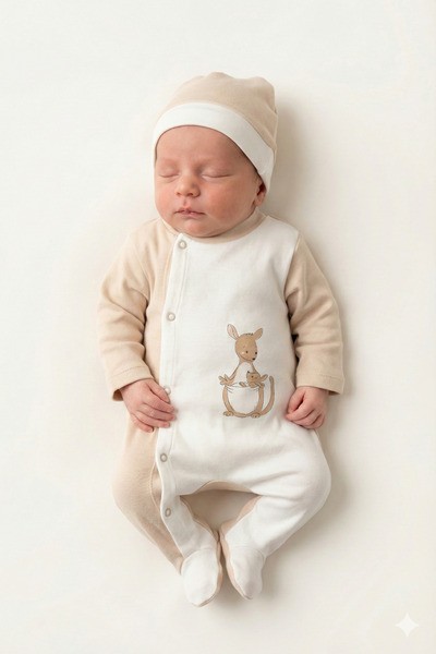 hobbe baby 2'li Tulum Seti 3 - 6 Ay Patikli Çıtlı Baskılı Tulum