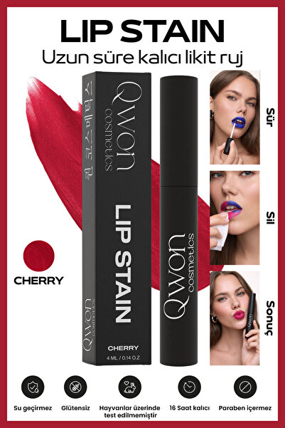 QWON Soyulabilir Ruj Cherry Lip Stain Gün Boyu Kalıcı Bulaşmayan Dudak Dövmesi