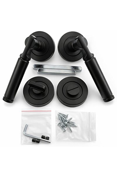 EVEO YUVARLAK ROZETLİ LÜKS SİYAH PARİS ODA KAPI KOLU ( ÖN - ARKA TAKIM )