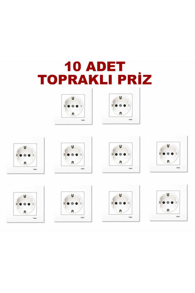 VİKO Topraklı Priz 10 Adet Çerçeveli