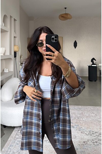 Mars Ekose Desenli Tek Cepli Oversize Gömlek