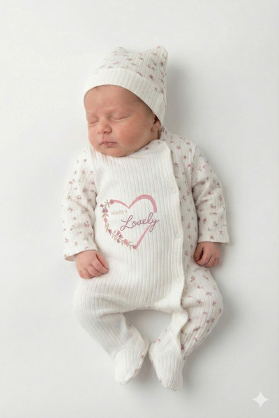 hobbe baby 2'li Tulum Seti 3 - 6 Ay Patikli Çıtlı Baskılı Tulum