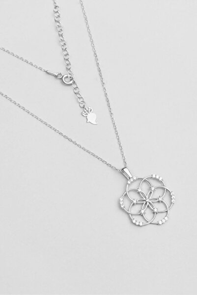 So CHIC... 18 Ayar Beyaz Altın Kaplama Gümüş 45 Cm Yaşam Çiçeği Kolye